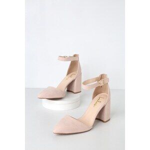 Lulus Ellarose Light Nude Suede Ankle Strap Heels Beige - Size 7